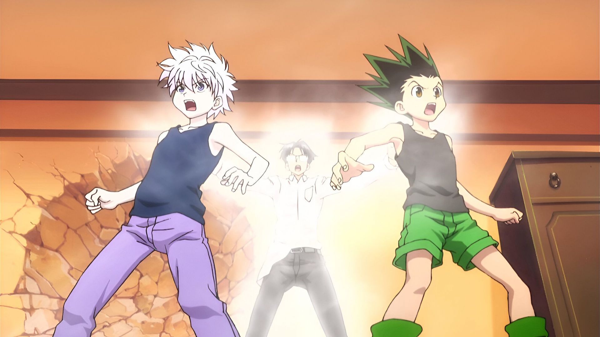 Killua (left) and Gon (right) getting their Nen nodes opened through Initiation (Image via Madhouse)