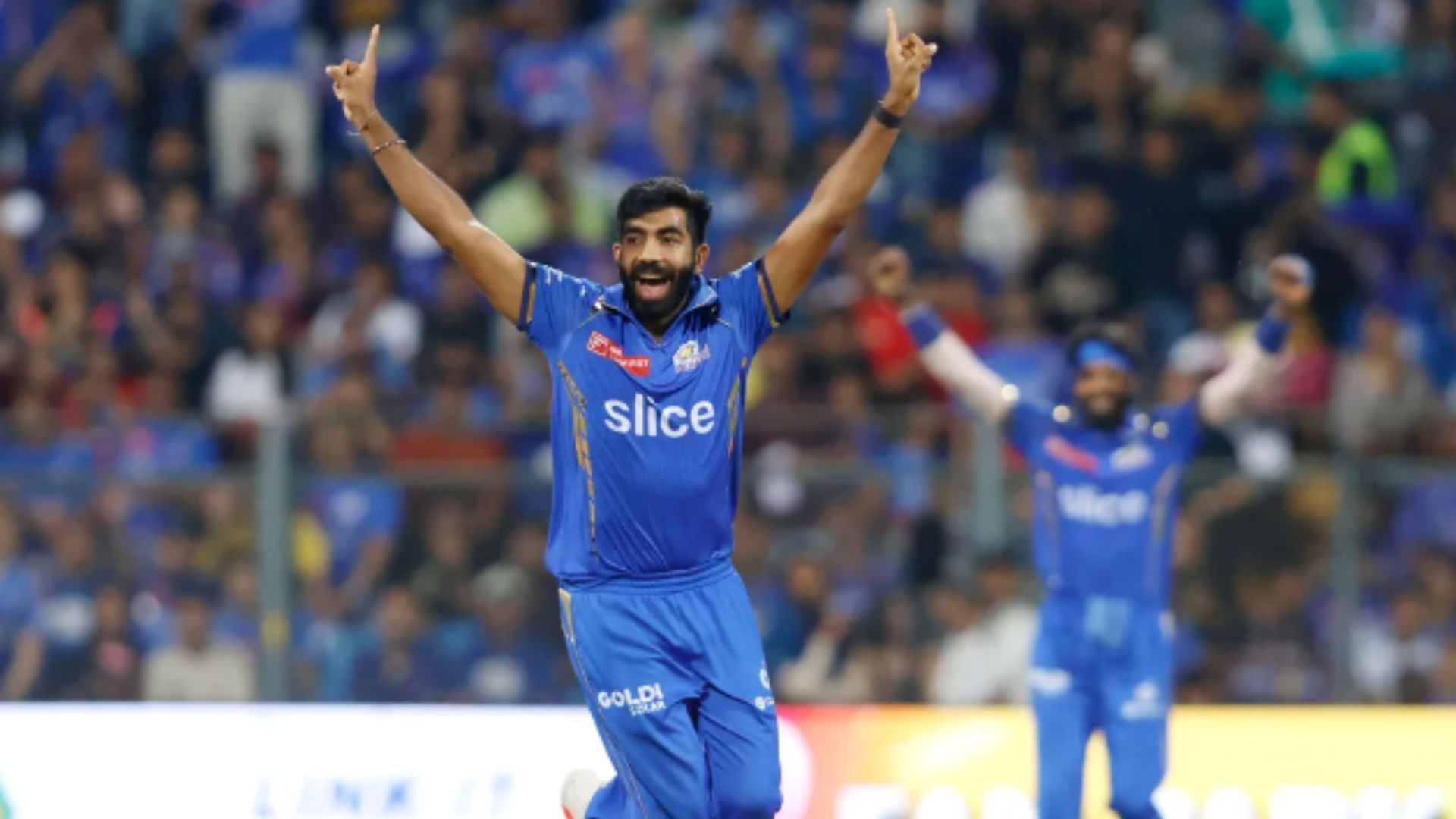 Jasprit Bumrah celebrates picking a wicket against RCB. (Credit - IPL/BCCI)