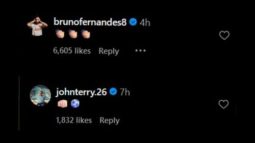 Bruno Fernandes' and John Terry's comments on Sancho's Instagram post after UCL victory against PSG.