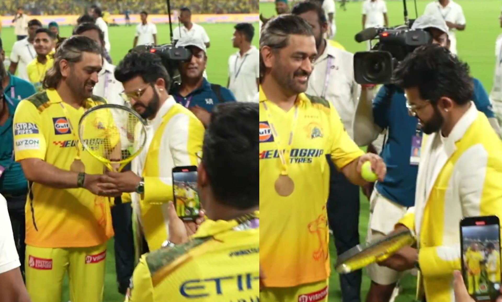 MS Dhoni and Suresh Raina interacting after the match on Sunday at the Chepauk Stadium. 