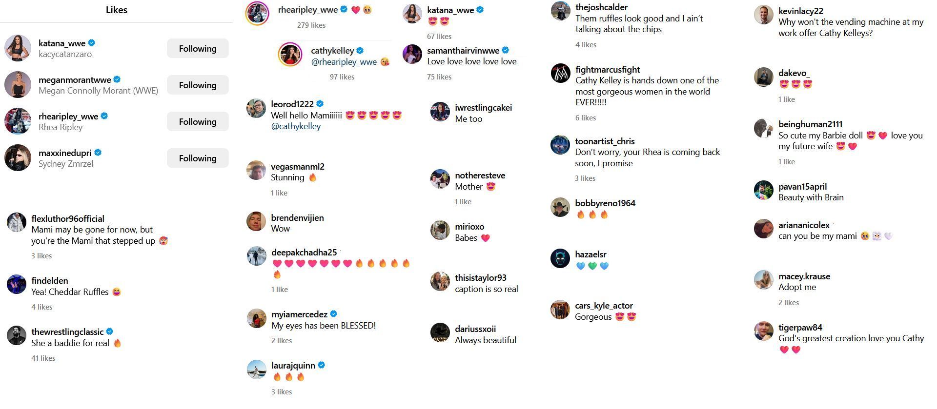 Screenshot of reactions to Cathy Kelley&#039;s Instagram post