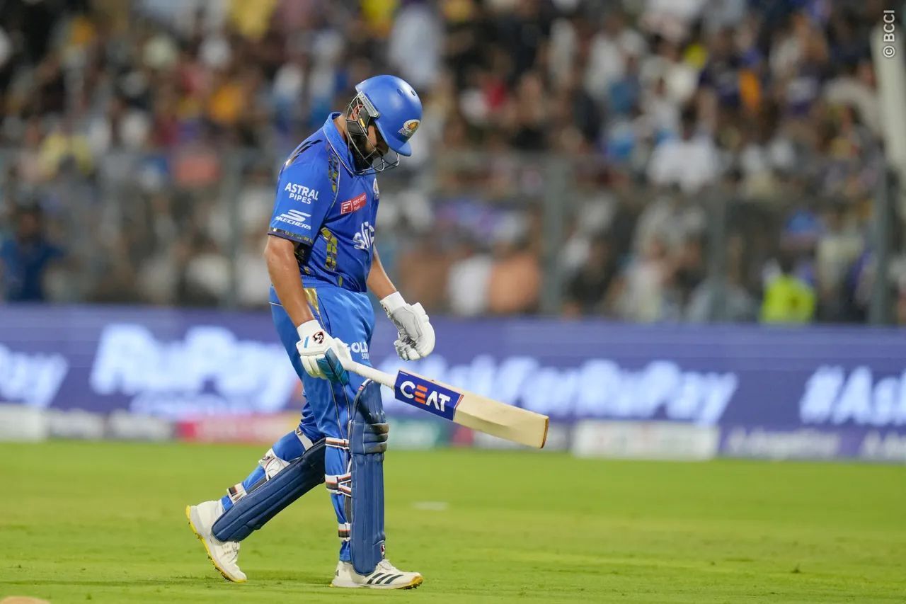 Rohit Sharma walks back to the pavilion dejected against KKR earlier this season. [IPL]