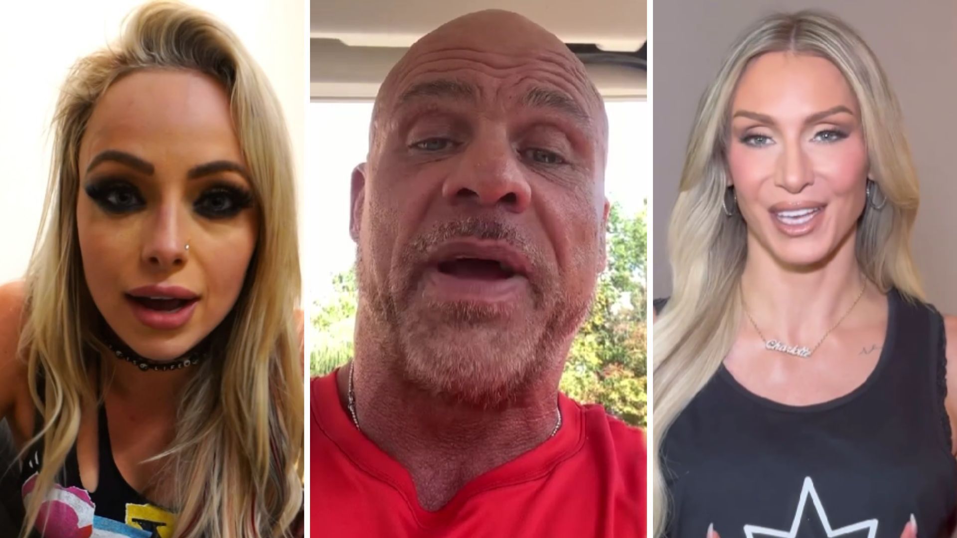 Liv Morgan on the left, Kurt Angle in the middle, Charlotte Flair on the right [Image credits: stars