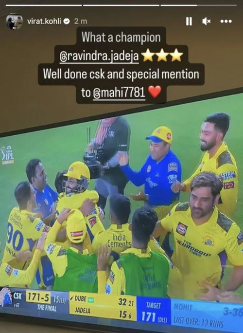 Virat Kohli's Instagram story