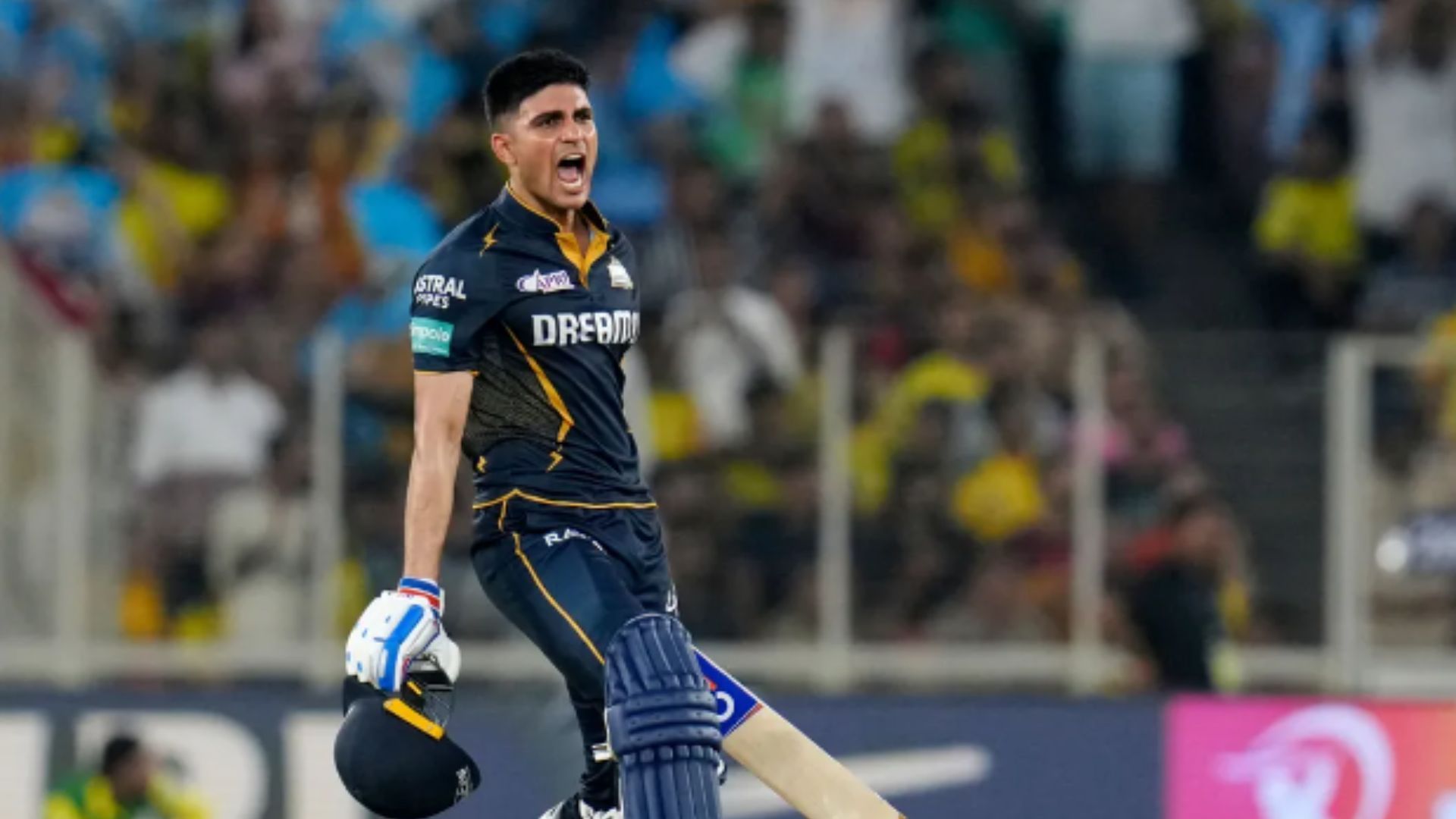 Shubman Gill celerates after scoring a century against CSK. 