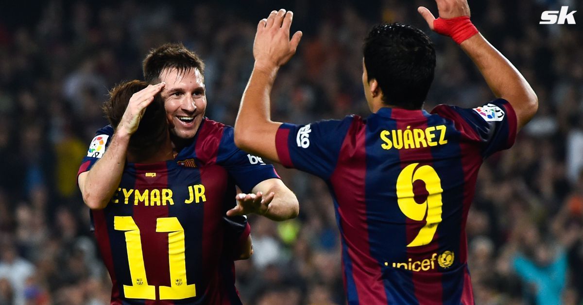 Luis Suarez and Neymar Jr react to Lionel Messi