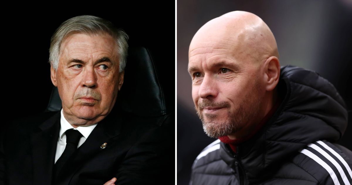 Real Madrid boss Carlo Ancelotti (left) and Manchester United manager Erik ten Hag