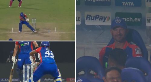 Ponting reacts to Rasikh's shots with a wink