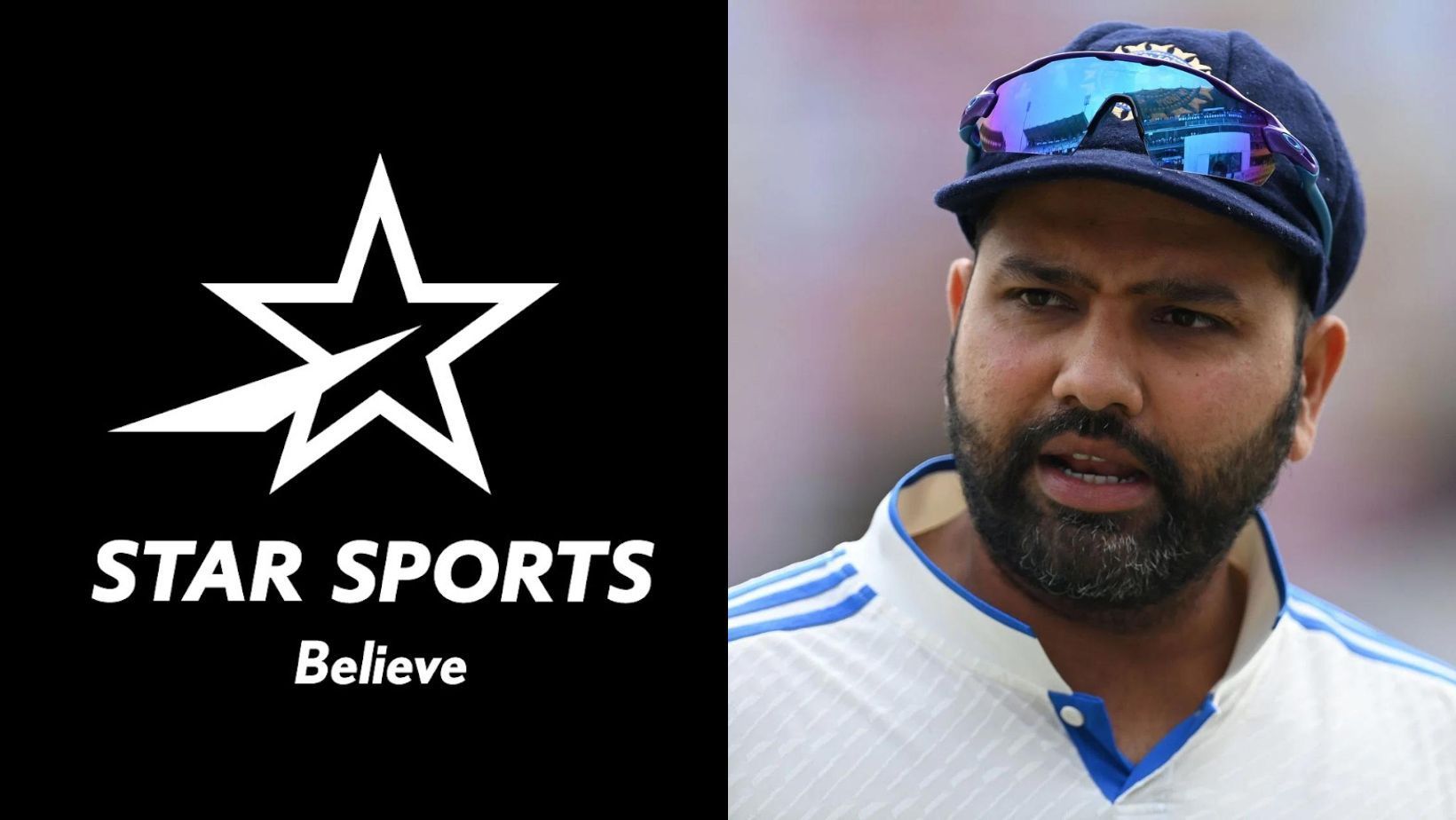 Star Sports logo (L, PC: Star Sports) and Rohit Sharma.