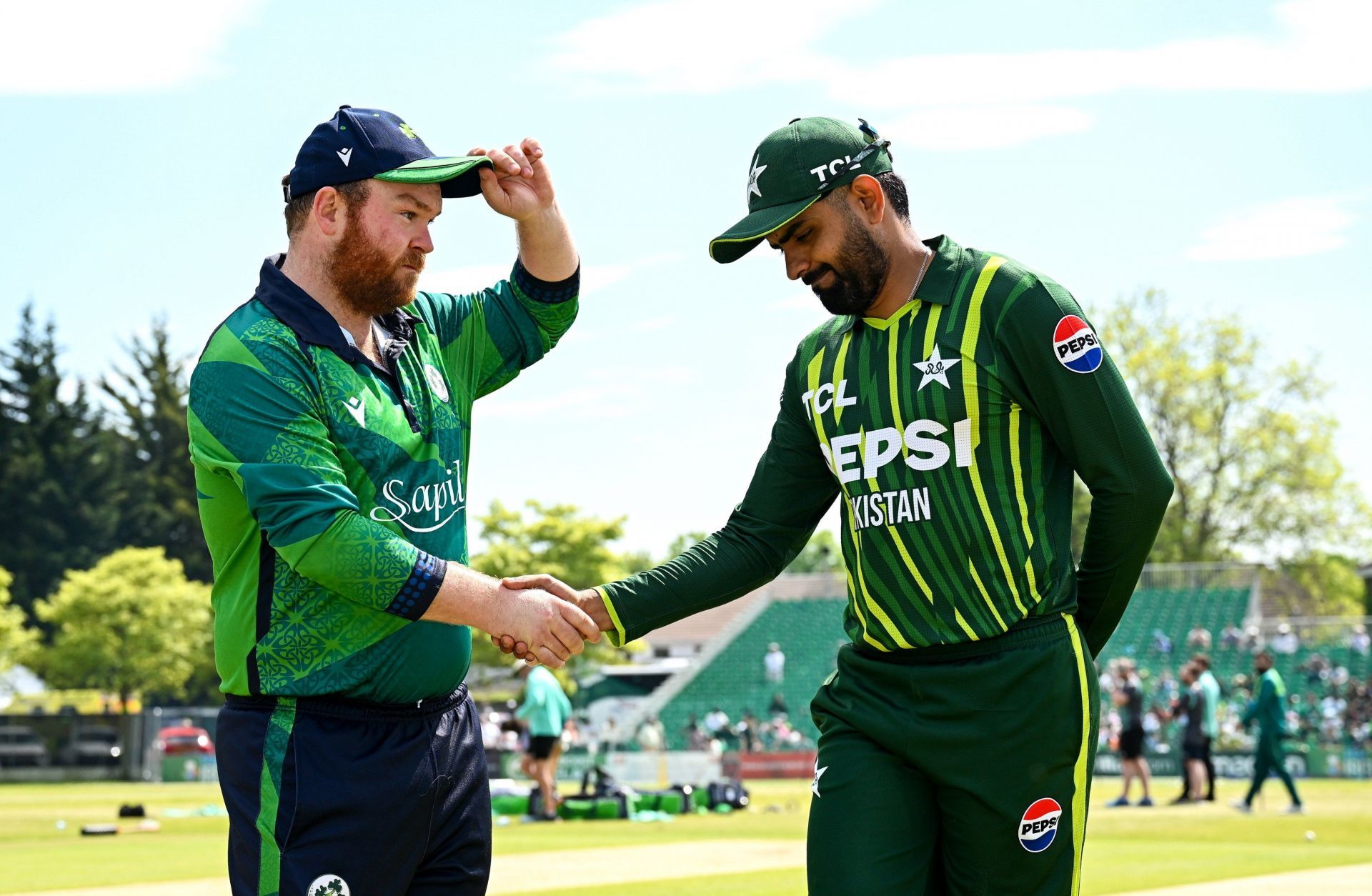 Paul Stirling with Babar Azam at the toss. (Credits: Twitter)