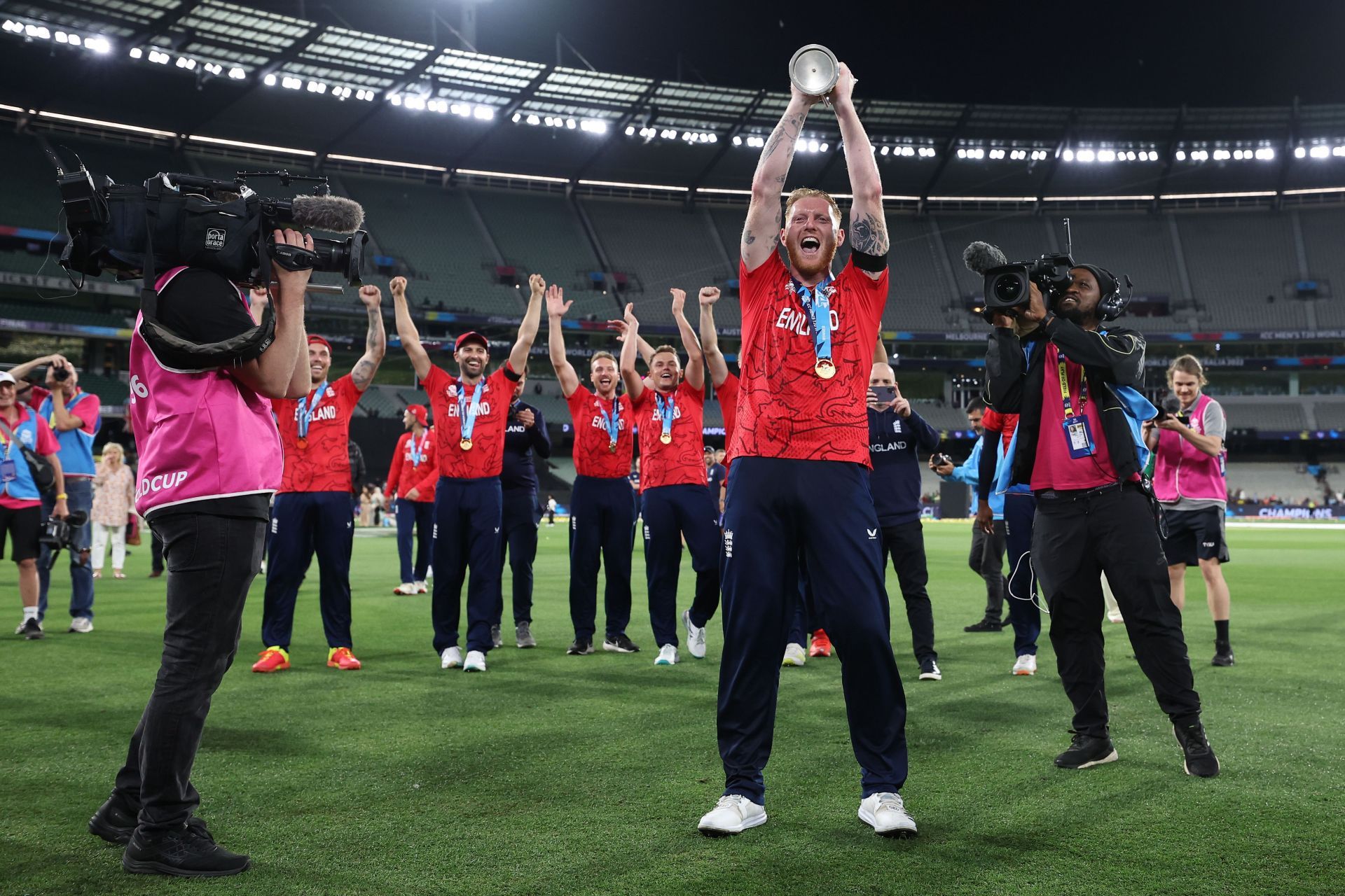 Ben Stokes celebrates England&#039;s World Cup win. (Credits: Getty)