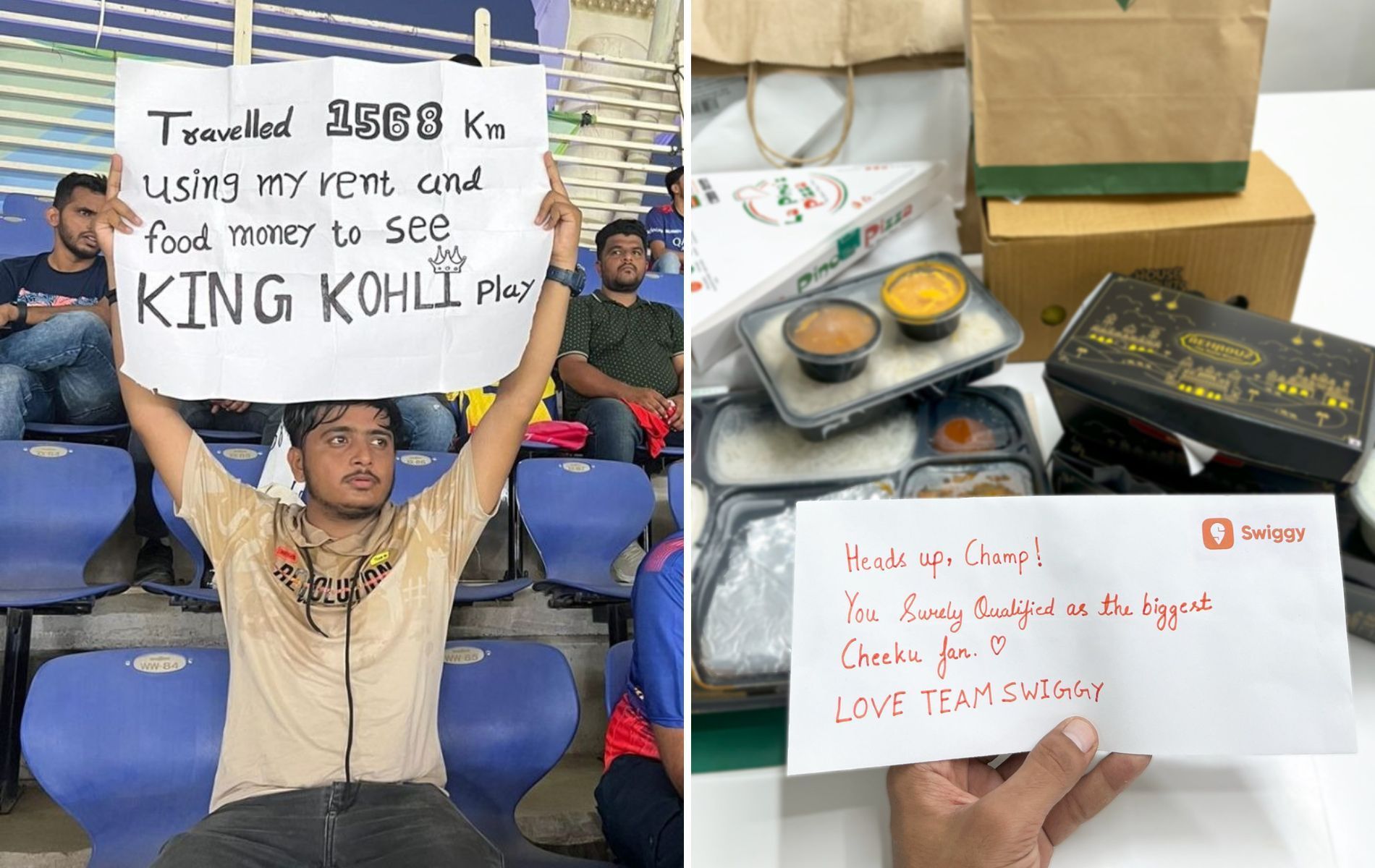 Virat Kohli fan (L) received free food from Swiggy. 