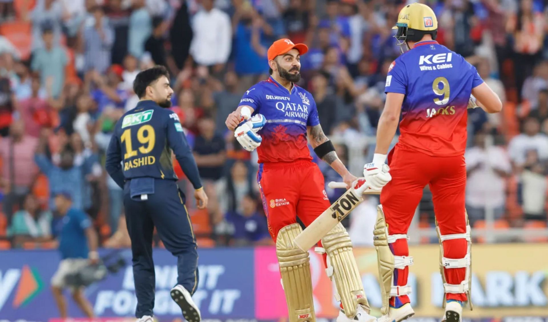 Virat Kohli with Will Jacks during RCB vs GT IPL 2024 clash in Ahmedabad. (P/C: BCCI)