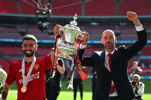 Manchester United boss Erik ten Hag (right) and Bruno Fernandes