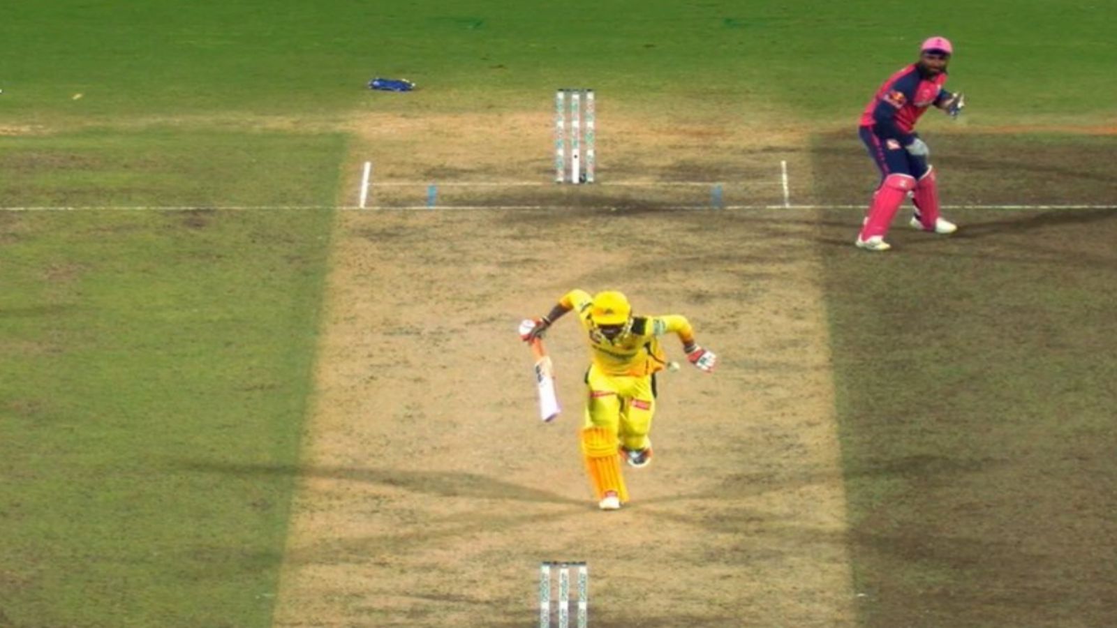 Ravindra Jadeja was dismissed while obstructing the field in CSK vs RR game (Image: Jio Cinema)