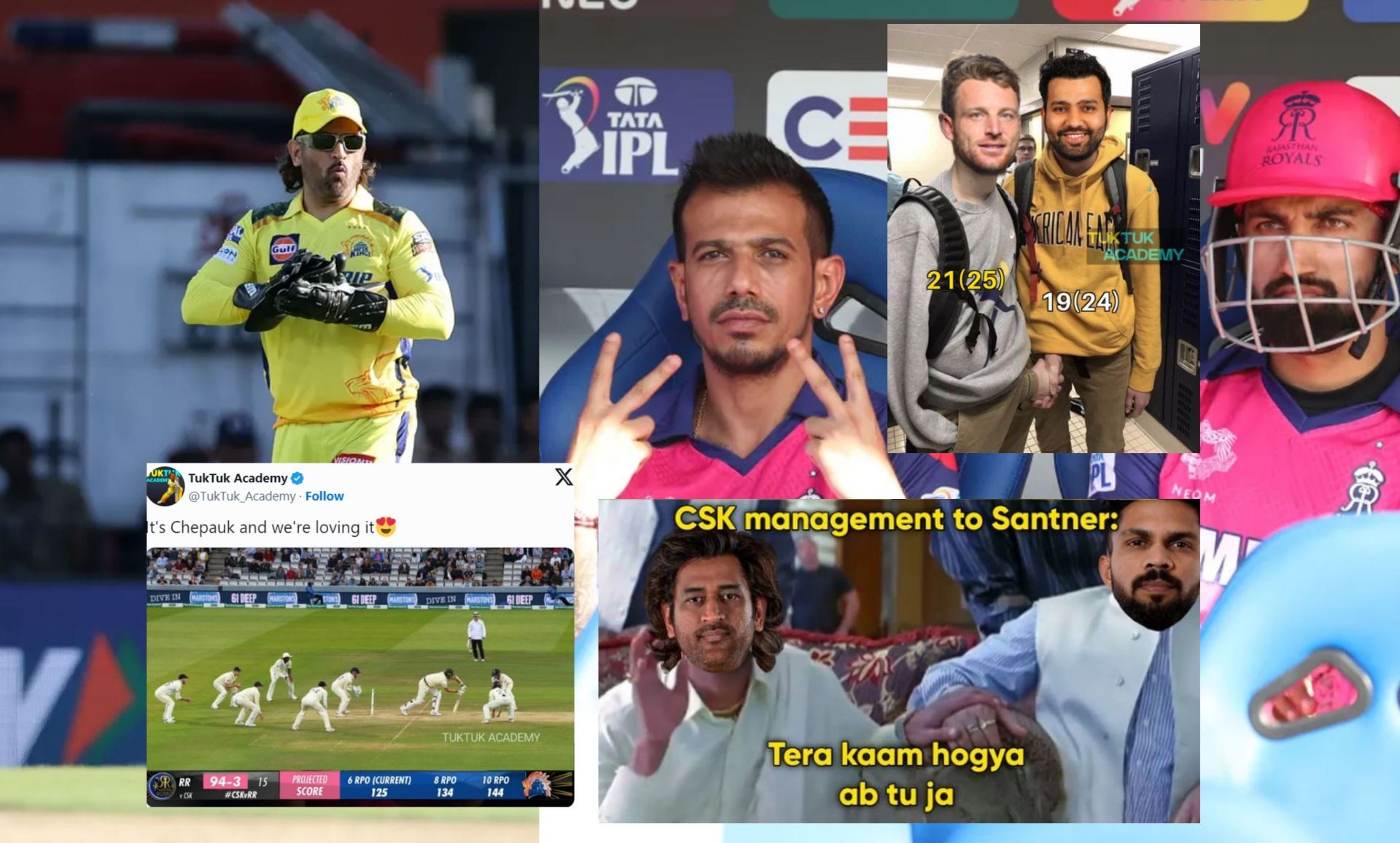 Top 10 funny memes from the 1st innings of RR vs CSK IPL 2024 clash.