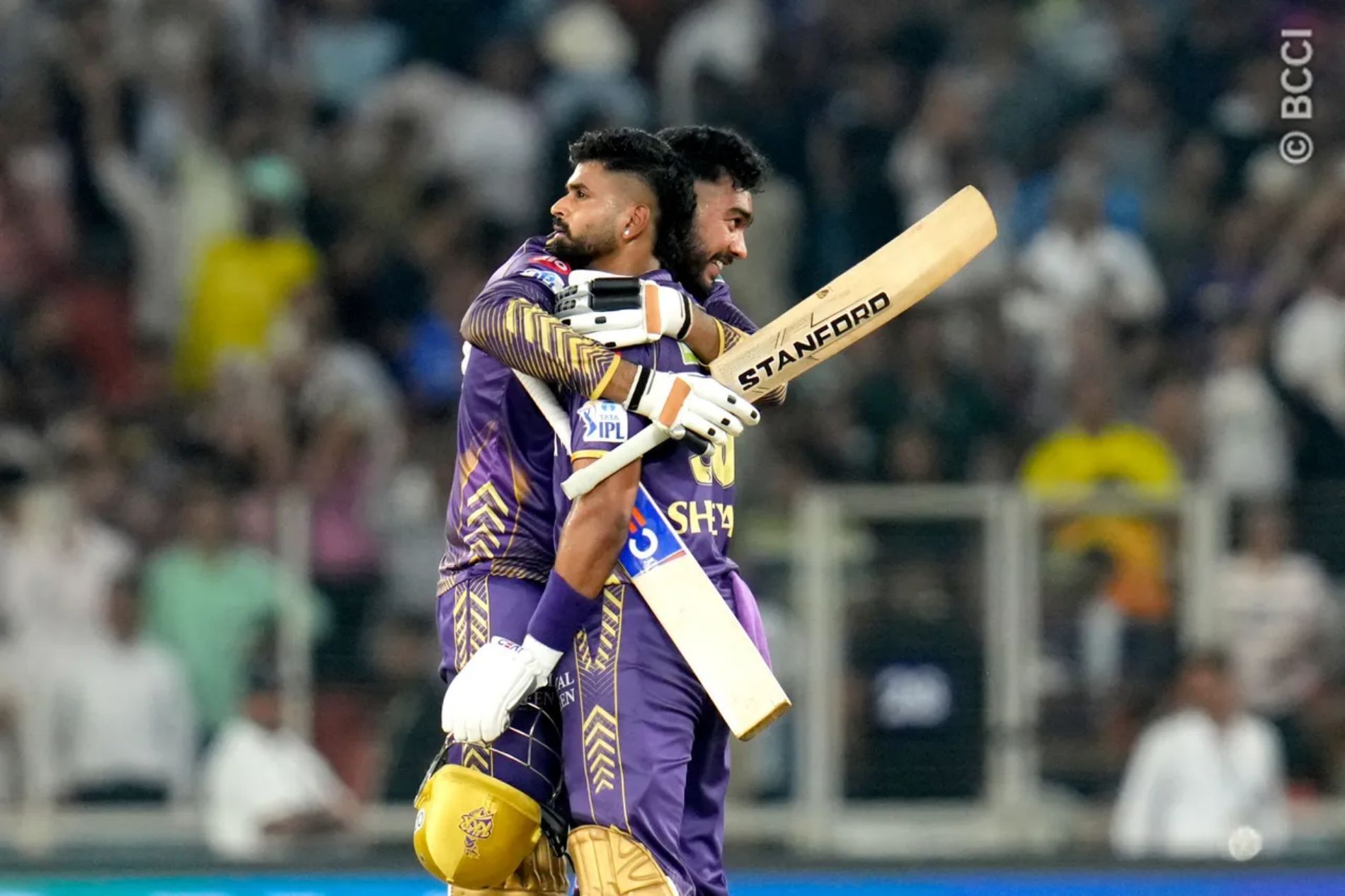 Venkatesh Iyer (left) and Shreyas Iyer celebrate KKR&rsquo;s march into the IPL 2024 final. (Image Credit: BCCI/ iplt20.com)