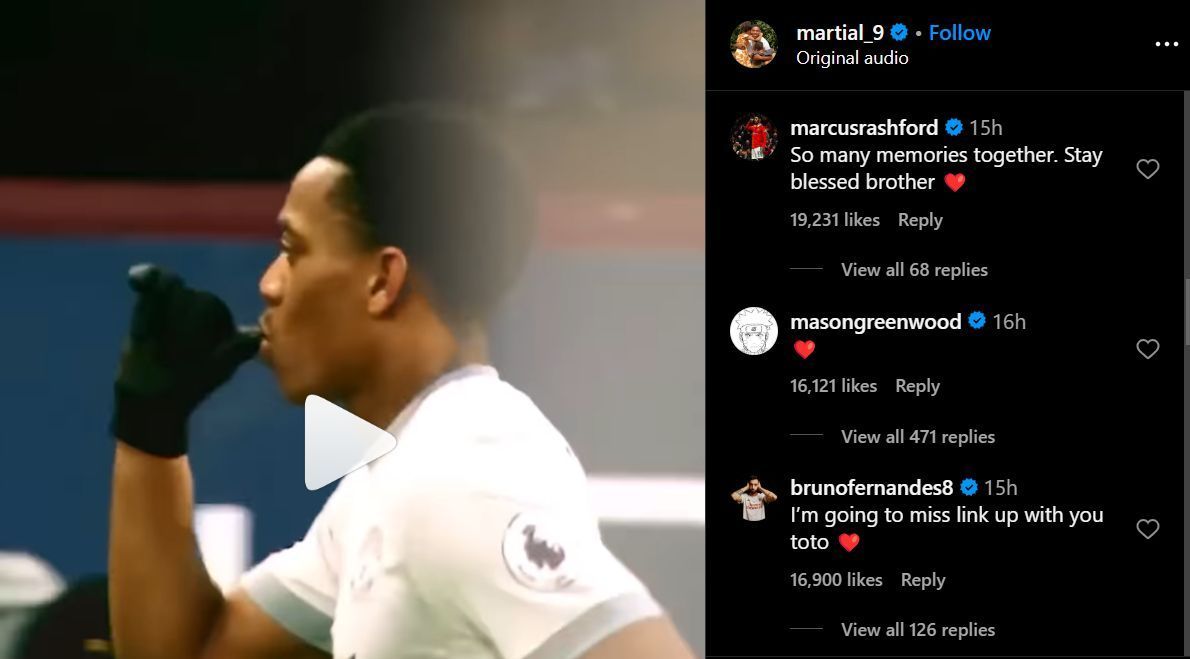 Comments on Anthony Martial&#039;s post (via Martial&#039;s Instagram account)