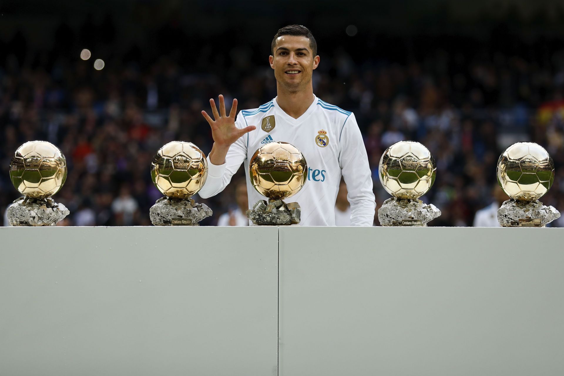 Ronaldo with his Ballon d&#039;Ors (Photo by Gonzalo Arroyo Moreno/Getty Images)