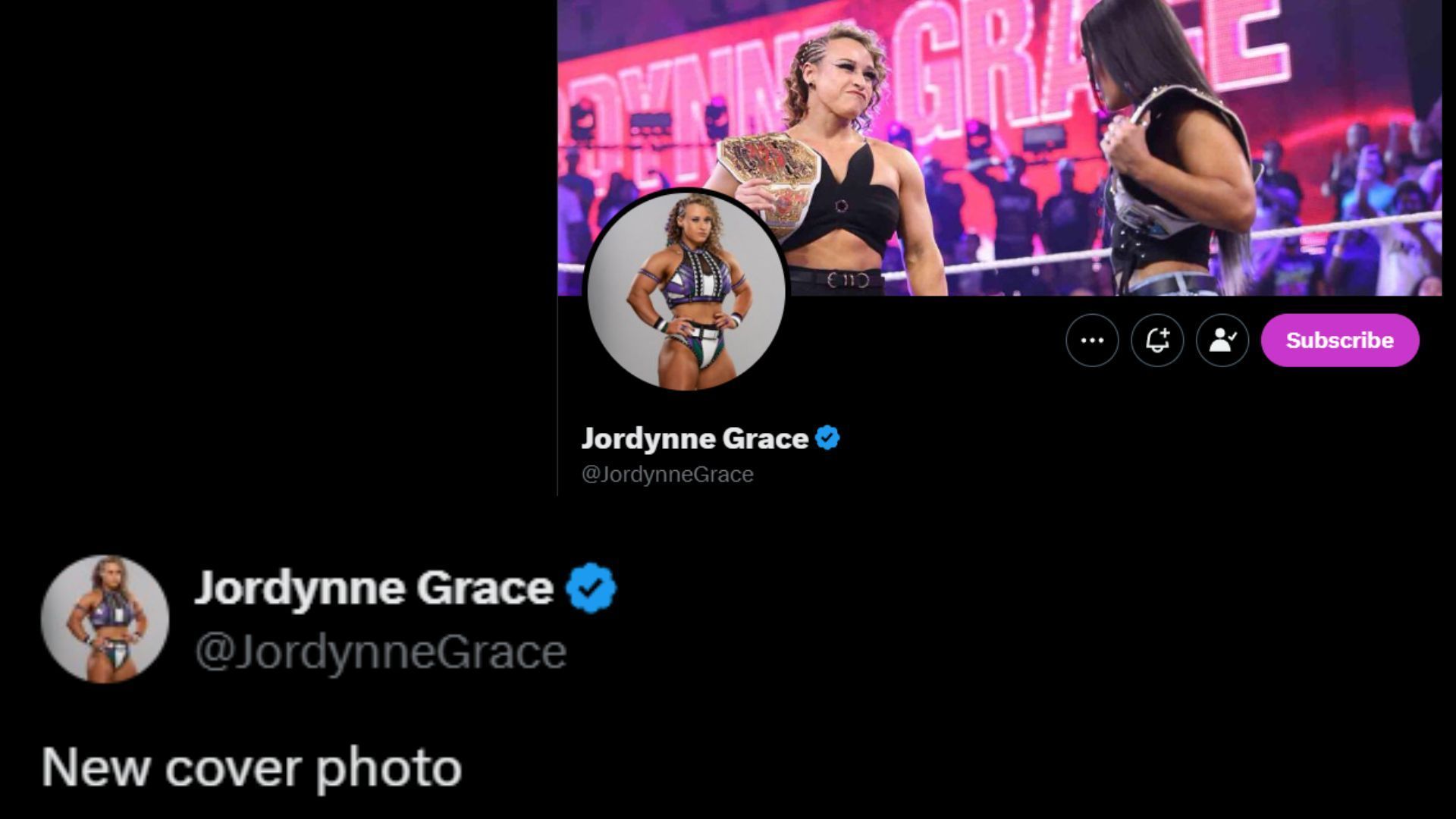 Screenshot of Jordynne Grace&#039;s tweet and her X/Twitter cover photo