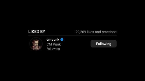 Screenshot of CM Punk's like on WWE's Instagram post