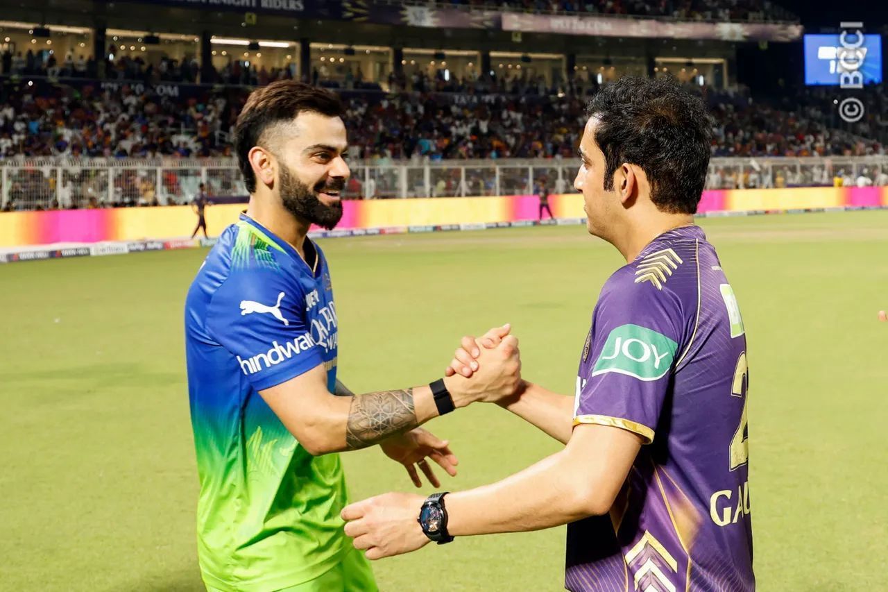 Virat Kohli and Gautam Gambhir shake hands during KKR vs RCB game of IPL 2024 (Image: BCCI/iplt20.com)
