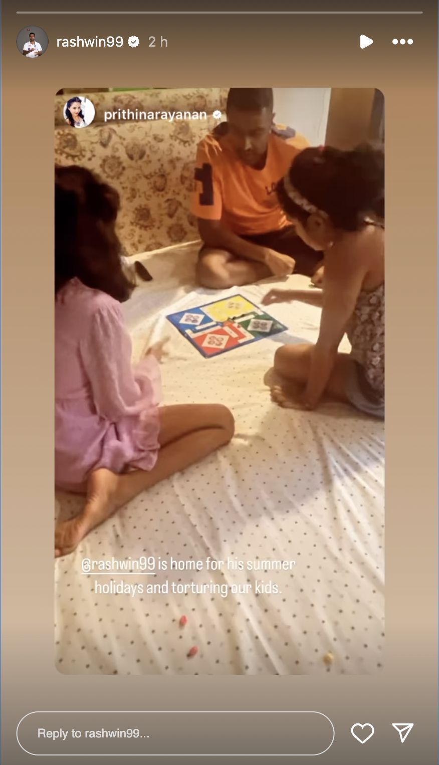 Ravichandran Ashwin playing ludo with his kids. (Credit: Instagram)