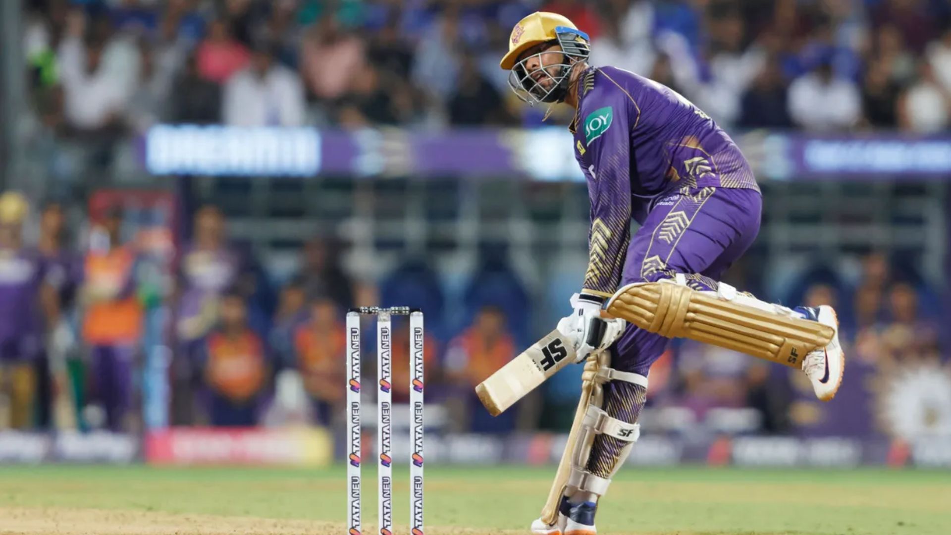 Venkatesh Iyer in action against Mumbai Indians