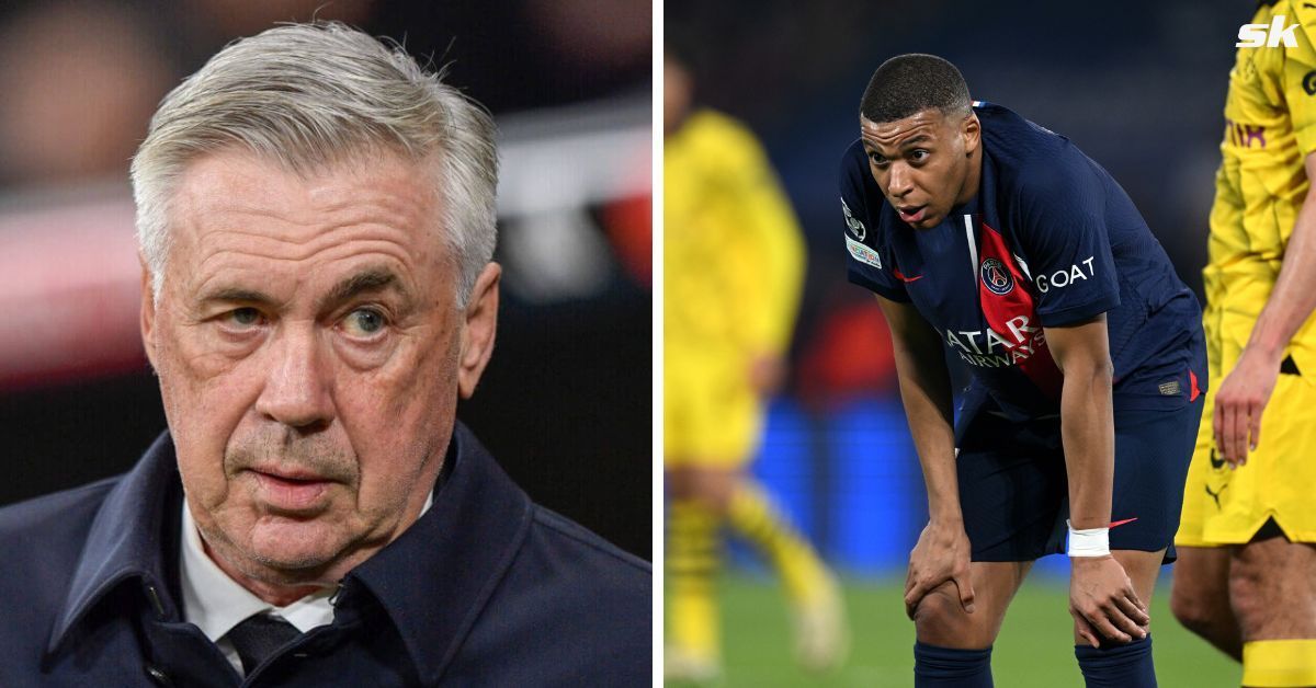 Real Madrid boss Carlo Ancelotti (left); PSG striker Kylian Mbappe