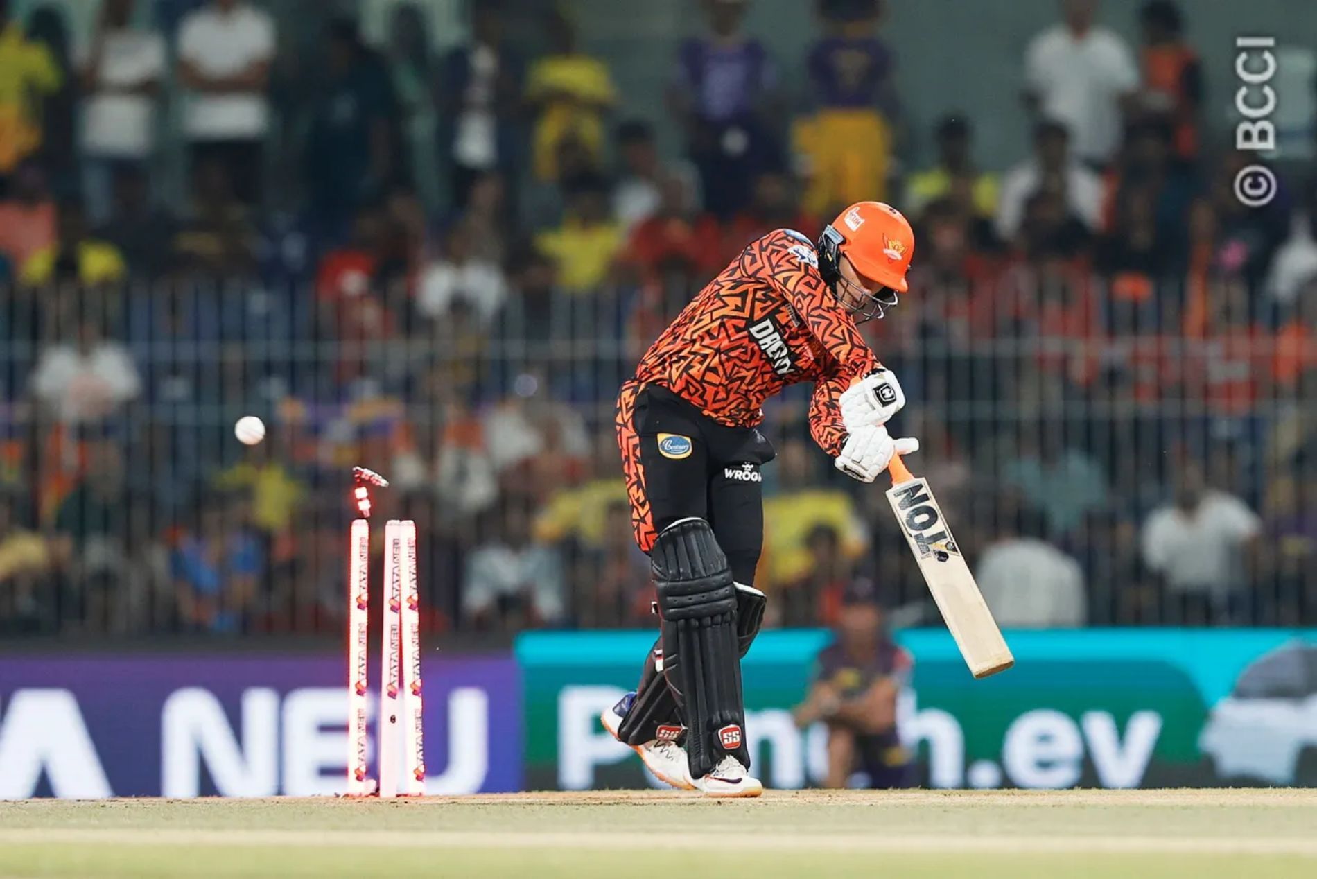 Abhishek Sharma was bowled by a ripper from Mitchell Starc. (Image Credit: BCCI/ iplt20.com)