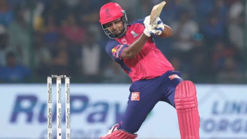 Sanju Samson en route to his 46 ball 86 against the Capitals.