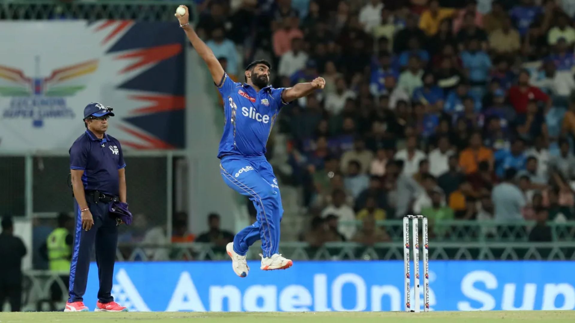 Jasprit Bumrah of MI in action (Credits: IPL)