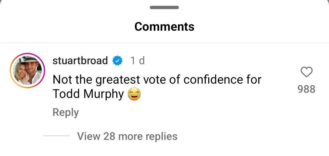 Stuart Broad&#039;s comment. (Credits: Screengrab)