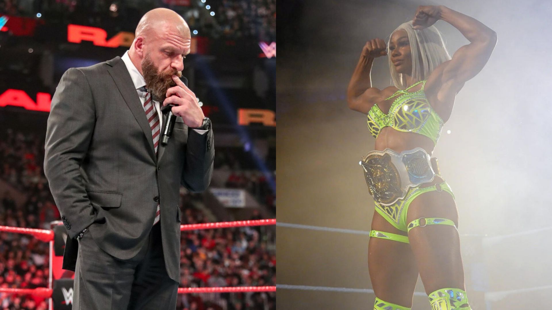 WWE Chief Content Officer Triple H (left) and Jade Cargill (right)