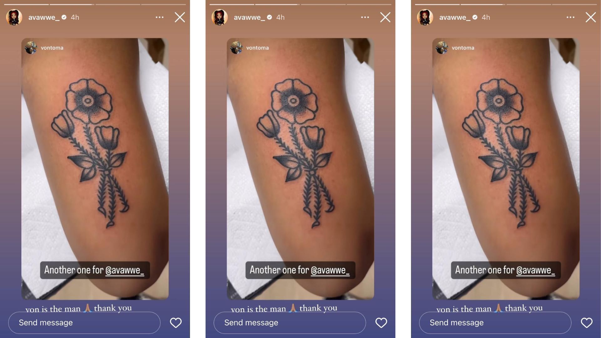 Ava shares new tattoo on Instagram.