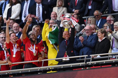 The Dutchman lifted the FA Cup in front of co-owner Sir Jim Ratcliffe.