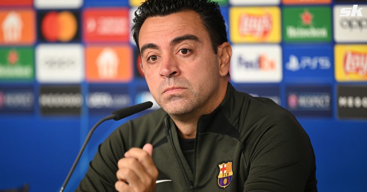 Barcelona manager Xavi Hernandez in press conference ahead of game vs Girona.