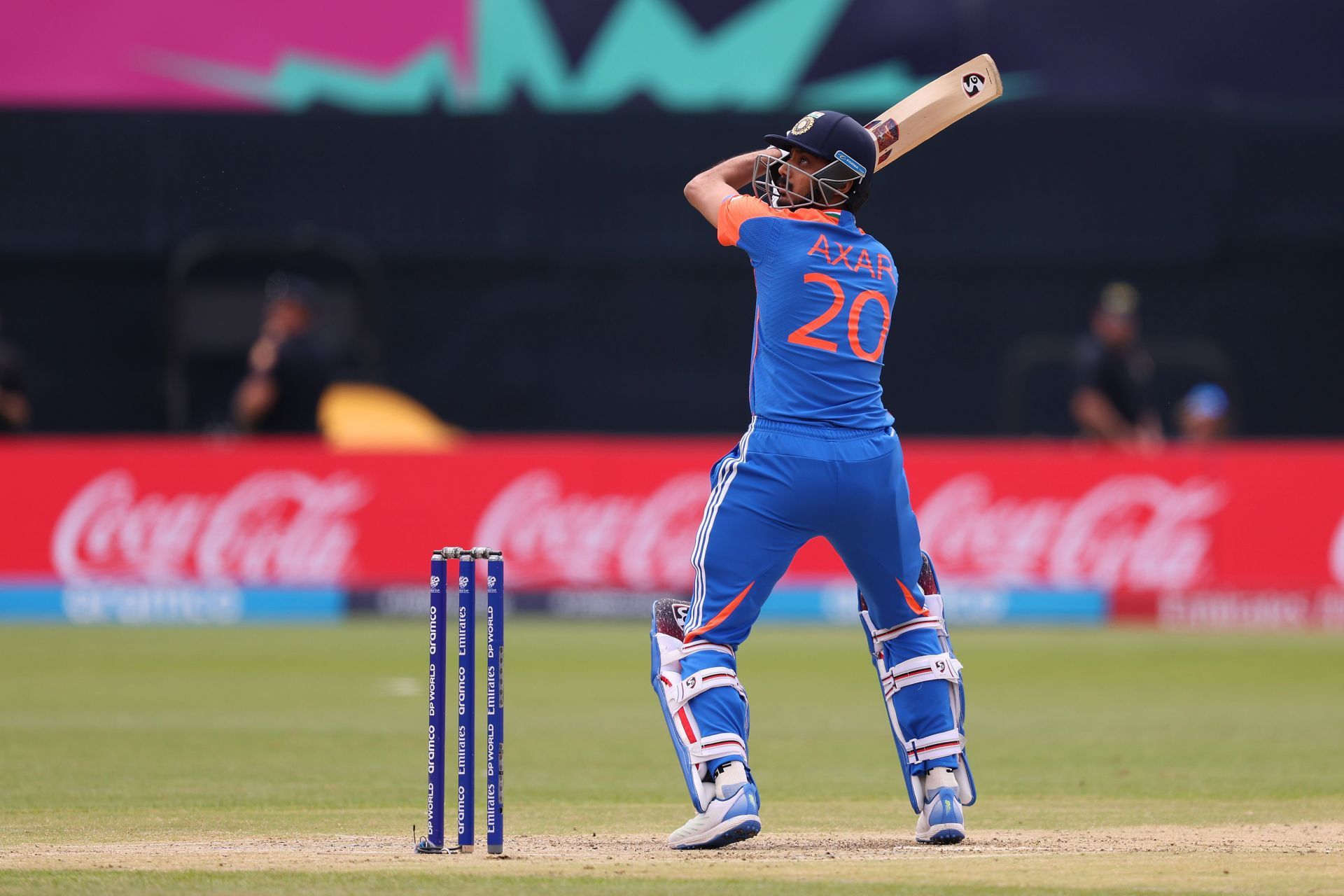 Axar Patel of India bats during the ICC Men&#039;s T20 Cricket World Cup West Indies &amp; USA 2024 match between India and Pakistan at Nassau County International Cricket Stadium on June 09, 2024 in New York, New York. (Photo by Robert Cianflone/Getty Images)