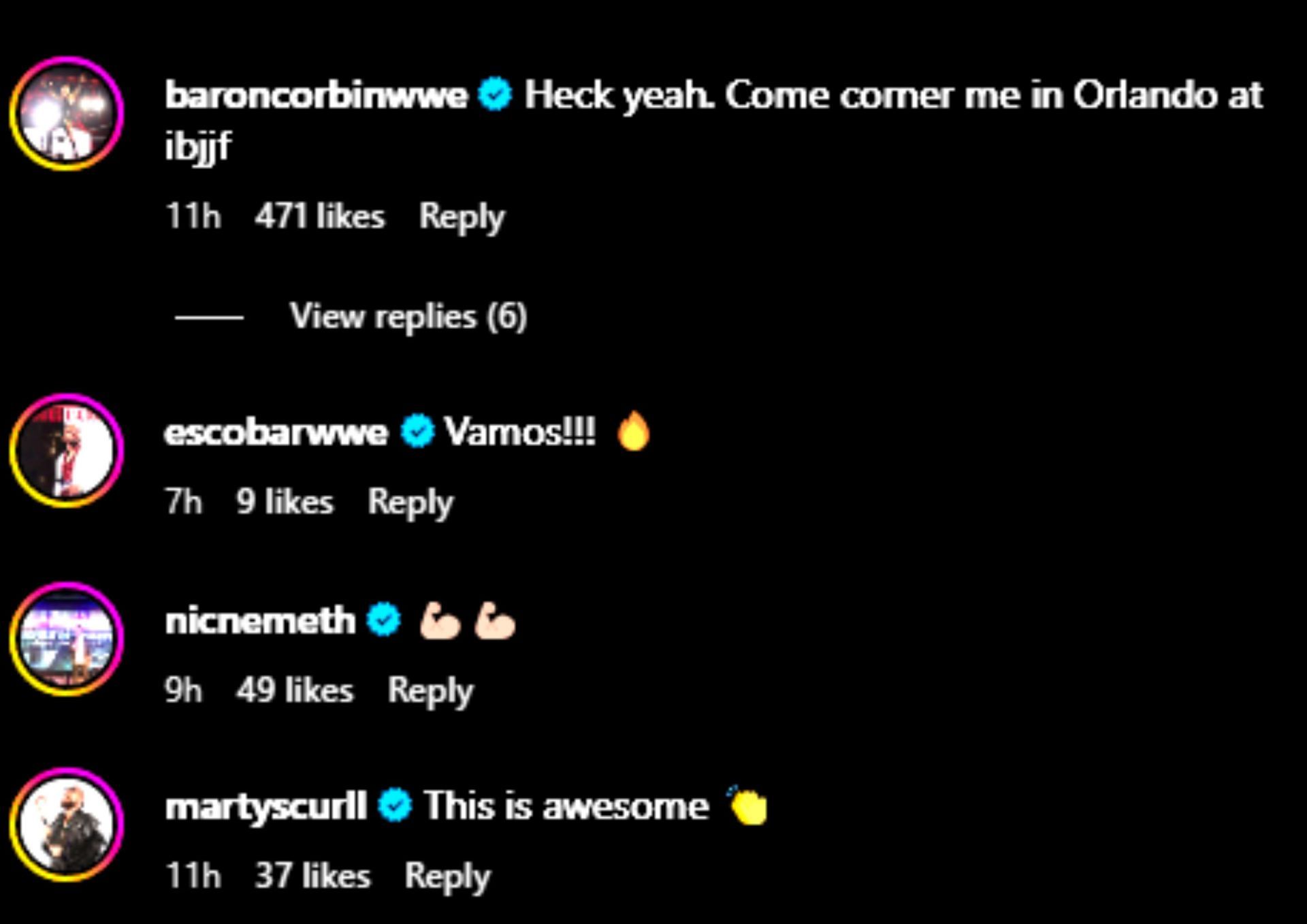 Some of the comments on Shinsuke Nakamura&#039;s post.