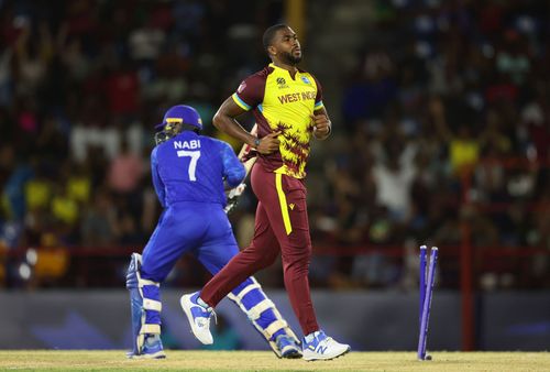 Obed McCoy celebrates a wicket. (Credits: Getty)