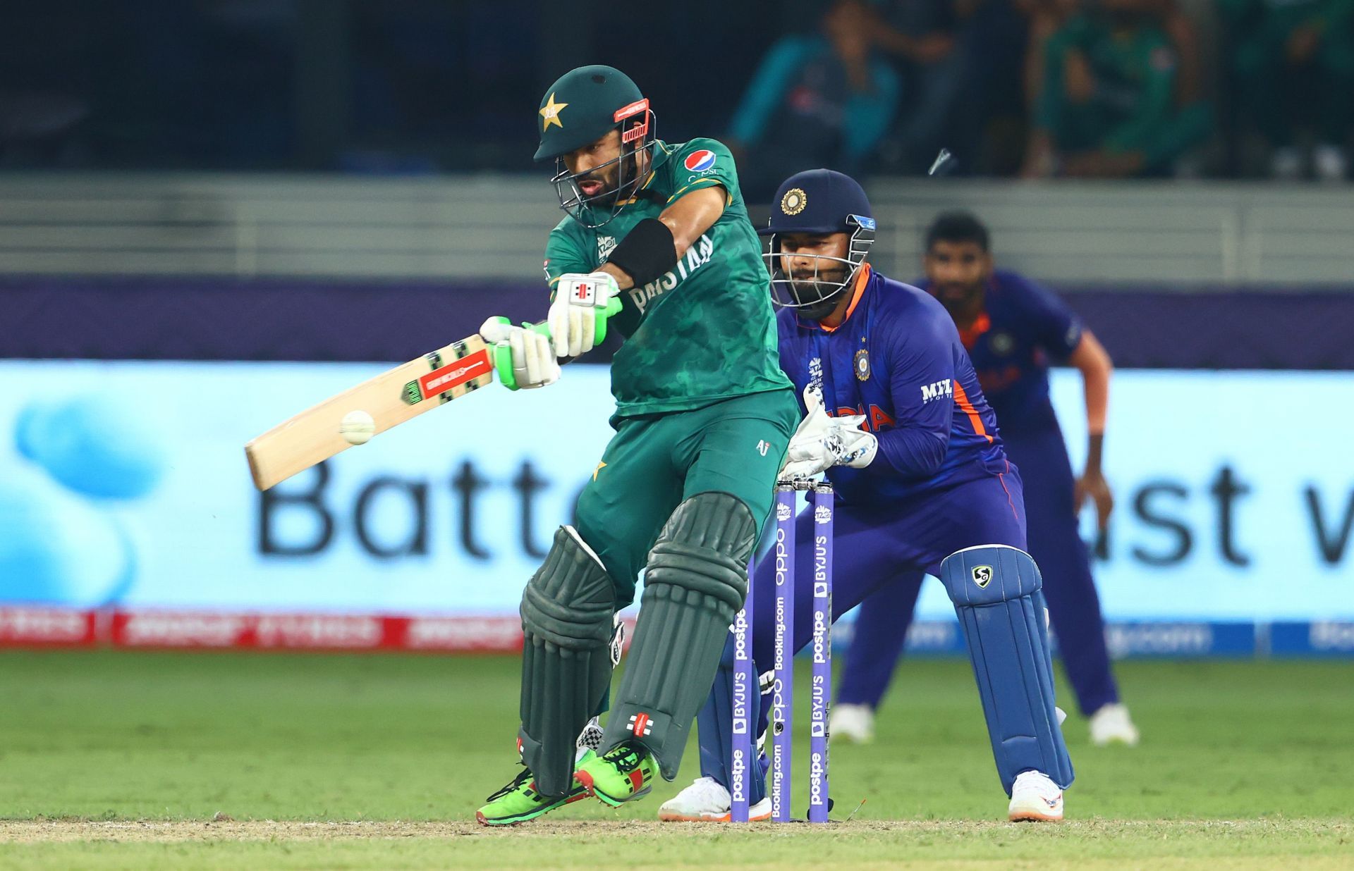 Mohammad Rizwan plays a stroke during the 2021 T20 World Cup match against India. (Image Credit: Getty Images)