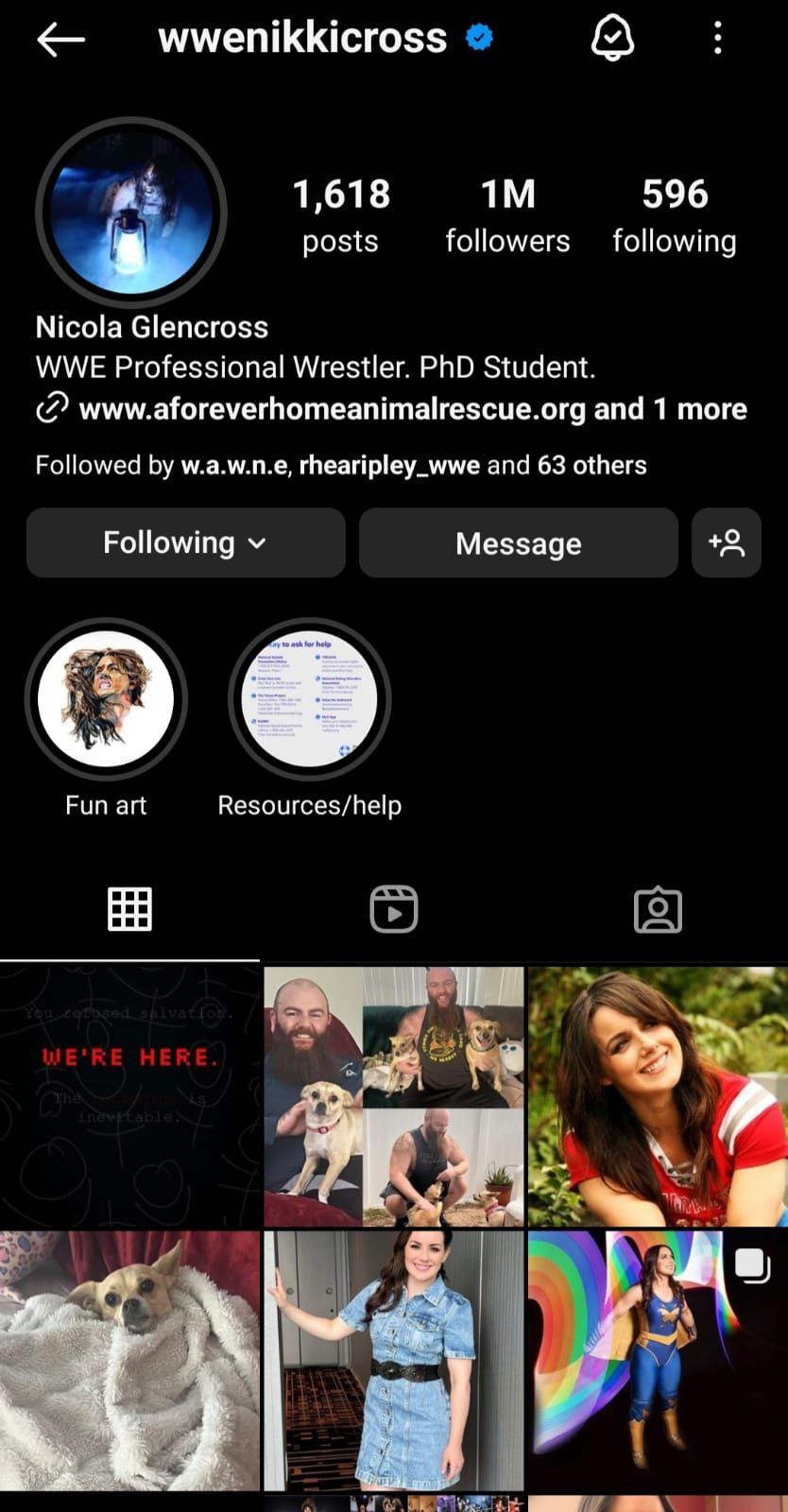 Screengrab of Nikki Cross&#039; official Instagram handle