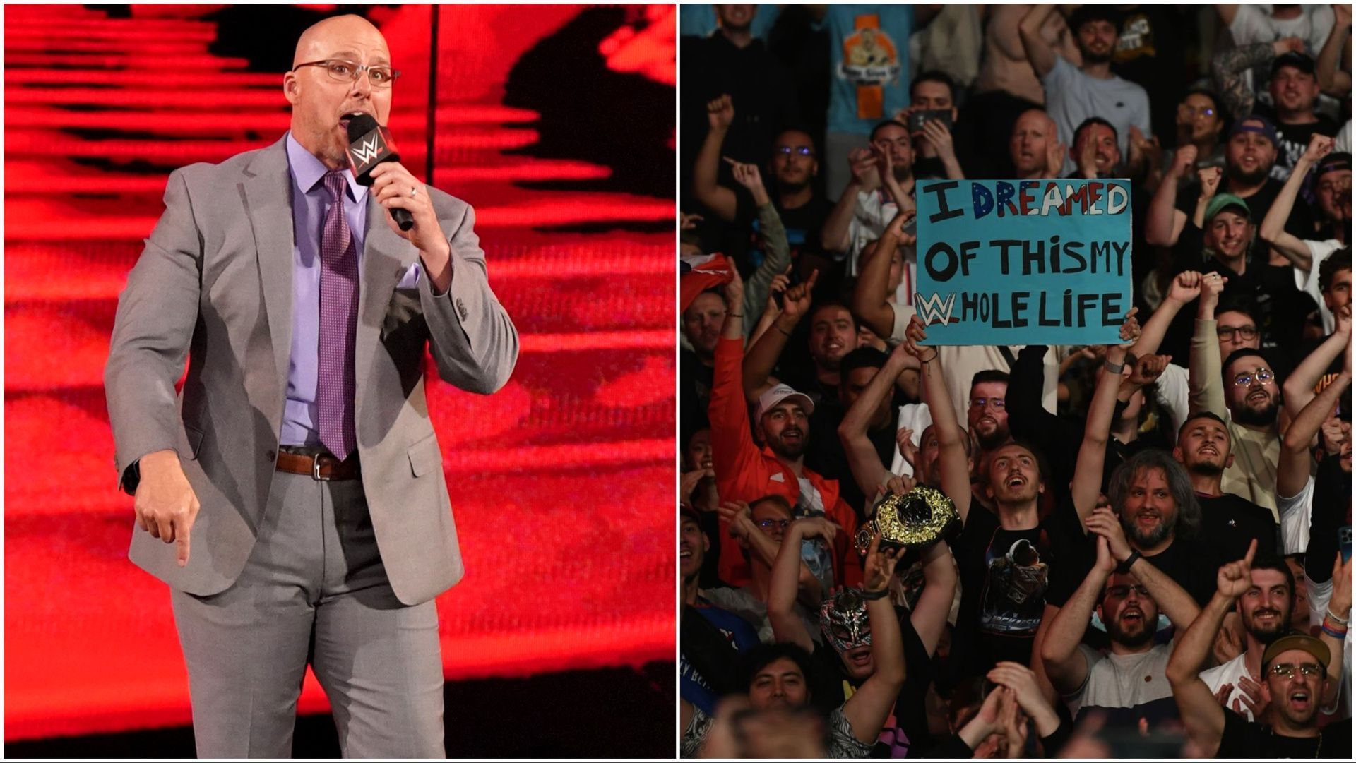 WWE RAW General Manager Adam Pearce and the WWE Universe