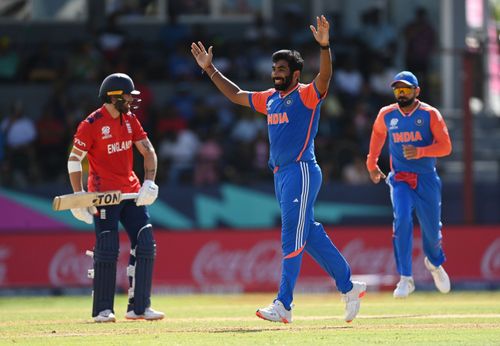 Jasprit Bumrah celebrates Phil Salt's wicket. (Credits: Getty)