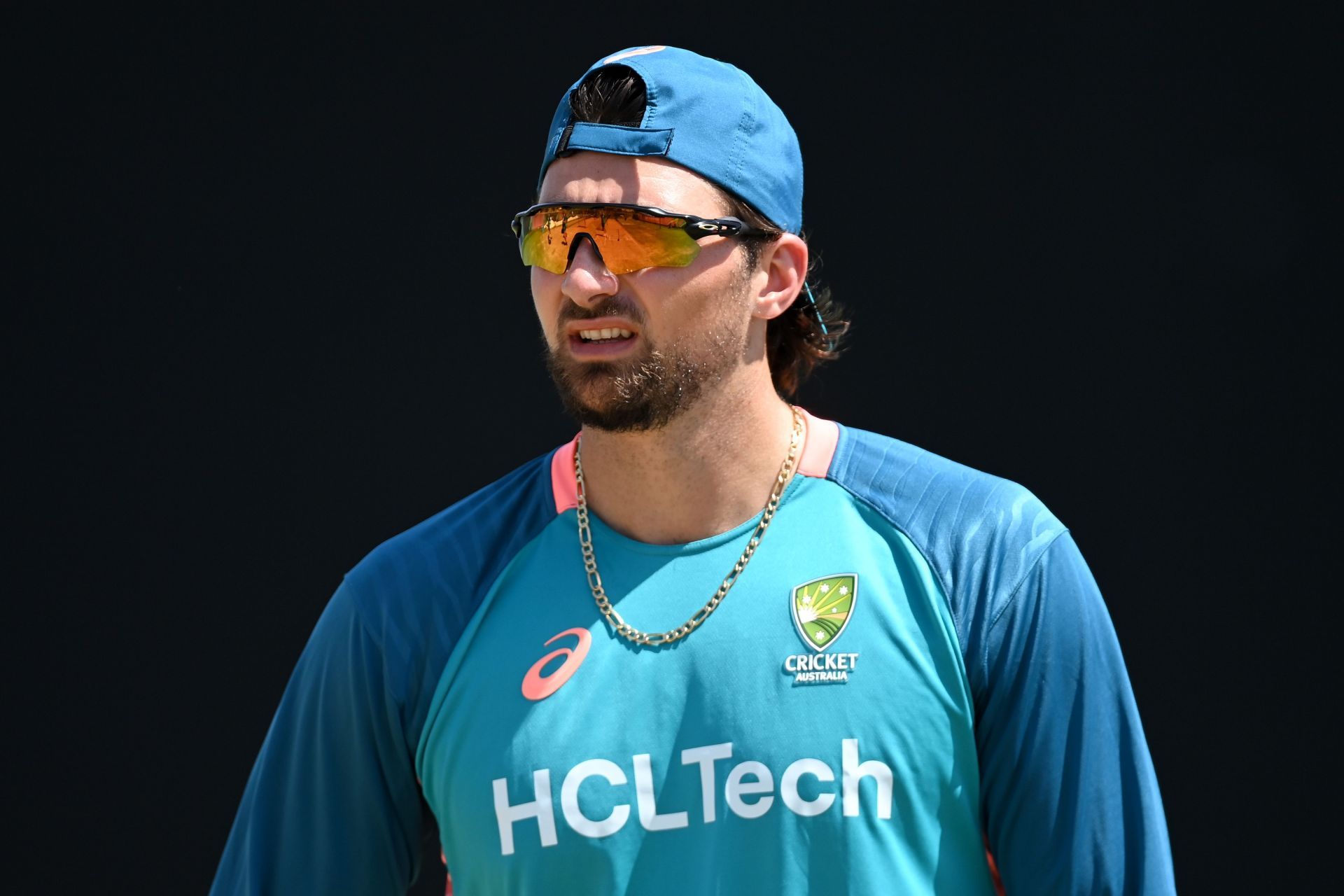 Tim David of Australia during a net session as part of the ICC Men's T20 Cricket World Cup West Indies & USA 2024 at Sir Vivian Richards Stadium on June 10, 2024 in Antigua, Antigua and Barbuda. (Photo by Gareth Copley/Getty Images).