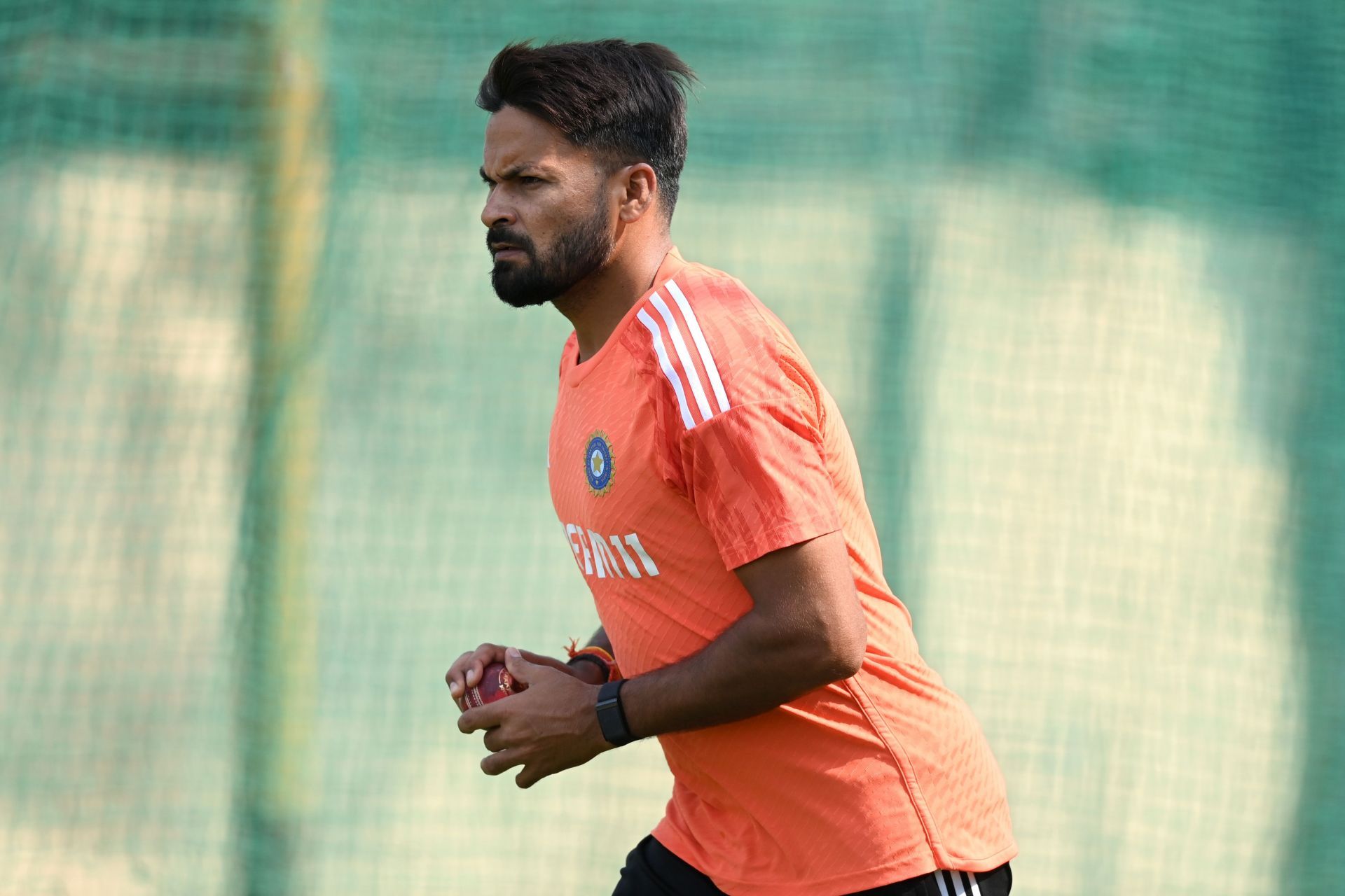 Mukesh Kumar in action during an India net session