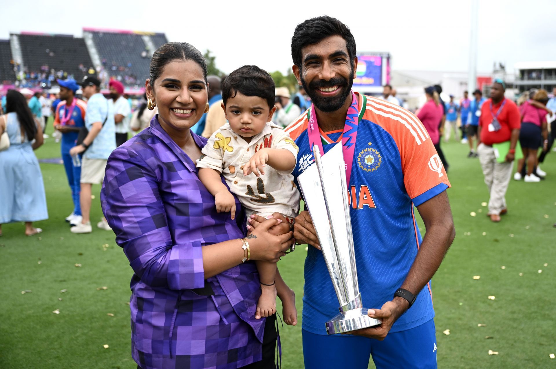 Jasprit Bumrah with his wife and son Angad (Image Credit: Getty Images)