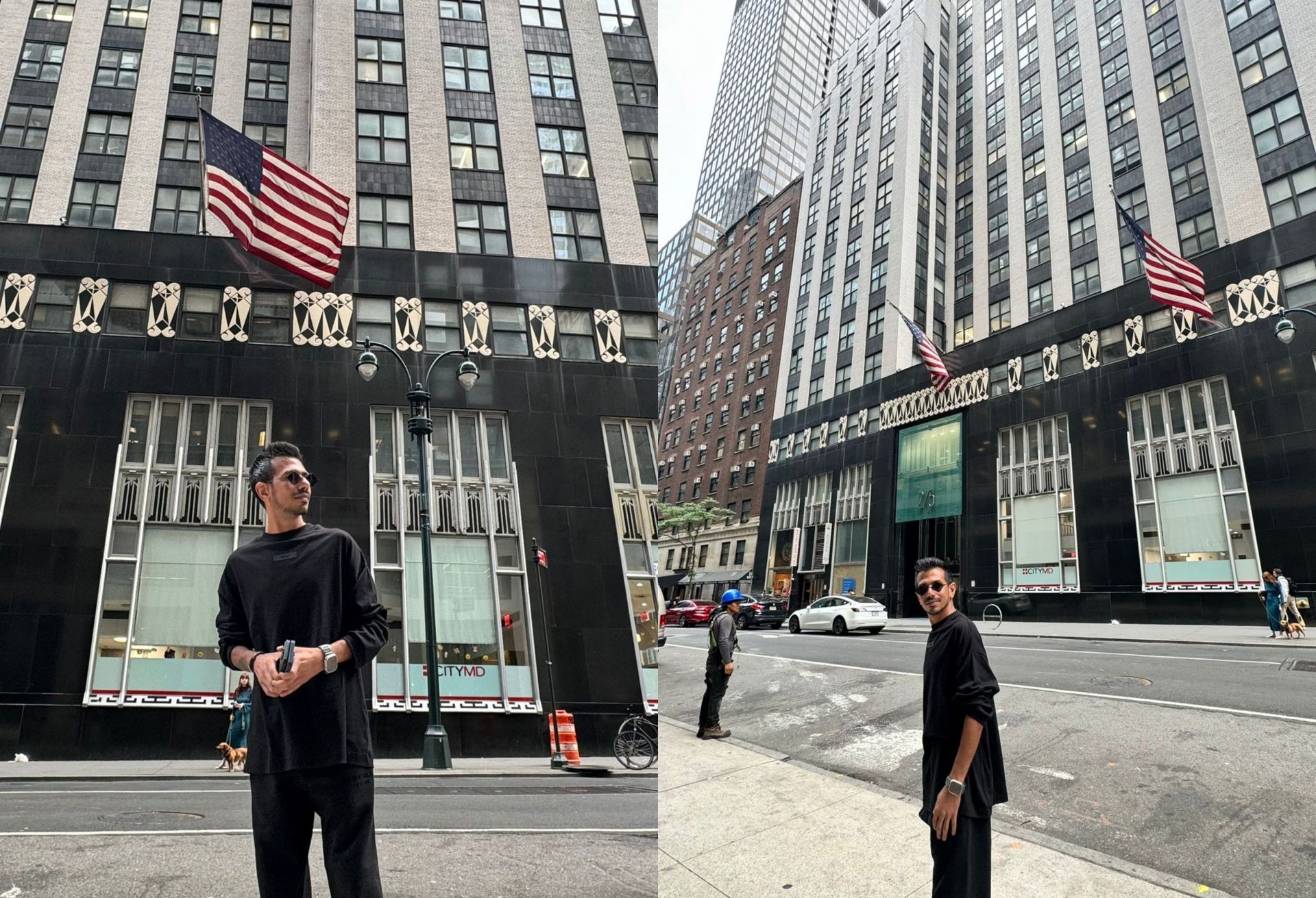 Yuzvendra Chahal posing for pictures on a road in the US. (Image Credits: Yuzvendra ChahalX)