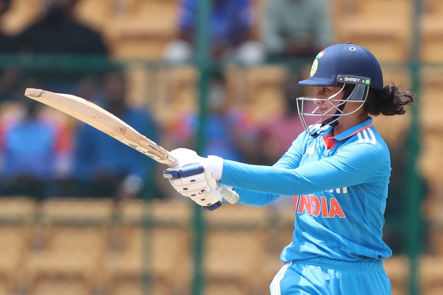 Mandhana plays the pull during her scintillating knock on Wednesday. [Twitter]