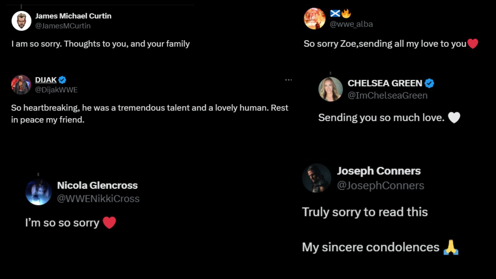 Screenshots of stars&#039; reactions to James Castle&#039;s passing